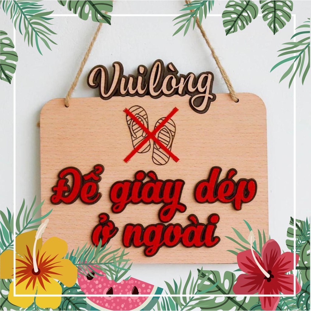 Bảng treo Vui lòng để giầy dép ở ngoài, Trang trí shop cửa hàng, Bảng gỗ decor