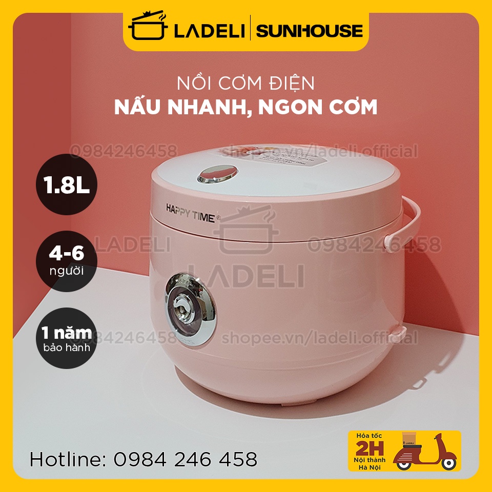 [Mã ELHADEV giảm 4% đơn 300K] Nồi cơm điện 1.8L SUNHOUSE HappyTime HTD8521P thân nhựa