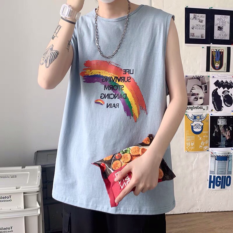 Áo Tank Top Nam Nữ In Hình Cầu Vồng Tuho, Áo 3 Lỗ Form Rộng Unisex Cầu Vồng Hot Trend 2022 Oversize