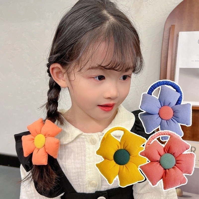 Dây Cột Tóc Cao Su Co Giãn Đính Hoa Lớn Màu Kẹo Ngọt Thời Trang Cho Bé Gái