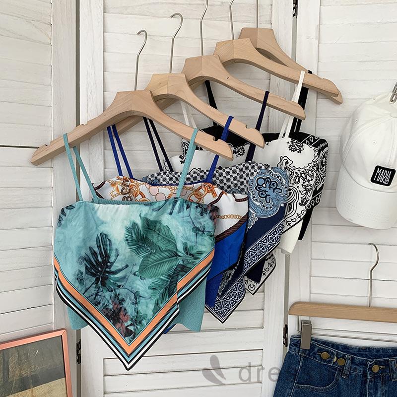 Áo lửng 2 dây mảnh dệt kim không tay viền khăn kiểu Bohemia cho nữ