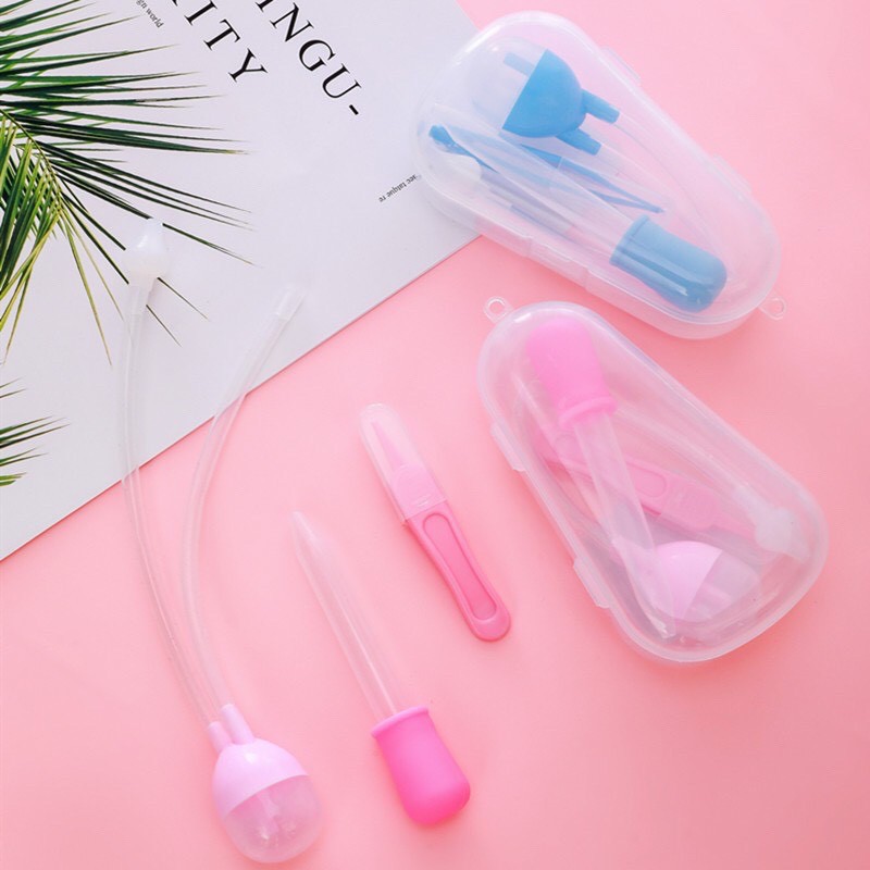 Bộ Dụng Cụ Hút Mũi, Nhíp Gắn Gỉ Mũi An Toàn Cho Bé Có Hộp Đựng