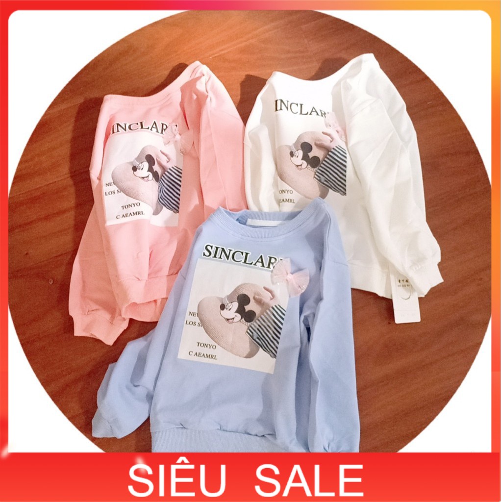 Áo nỉ da cá in hình mũ đính nơ bé gái 4-9 tuổi