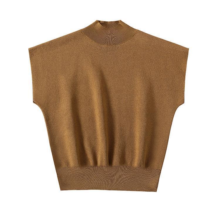 Áo dệt kim cổ cao sát nách thời trang cho nữ