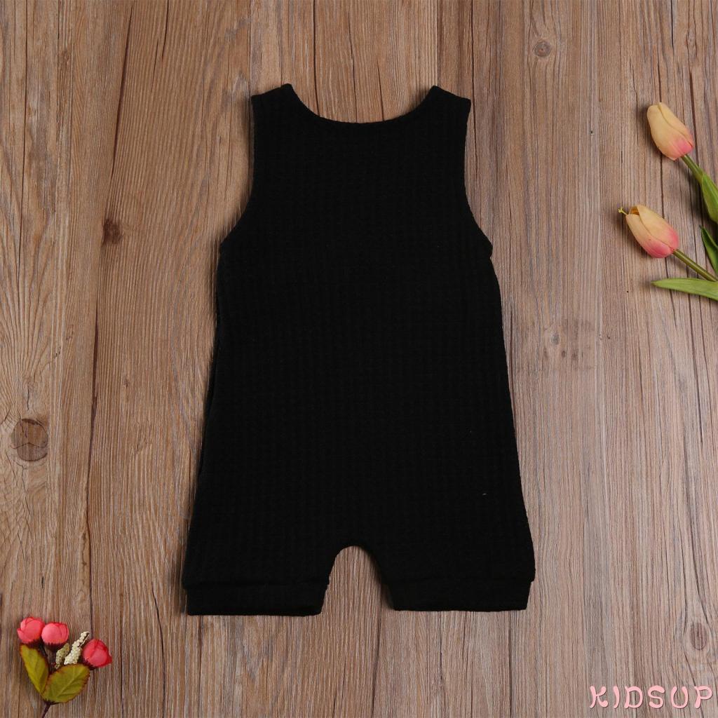 Bộ áo liền quần sát nách cổ tròn màu sắc đơn giản cho bé