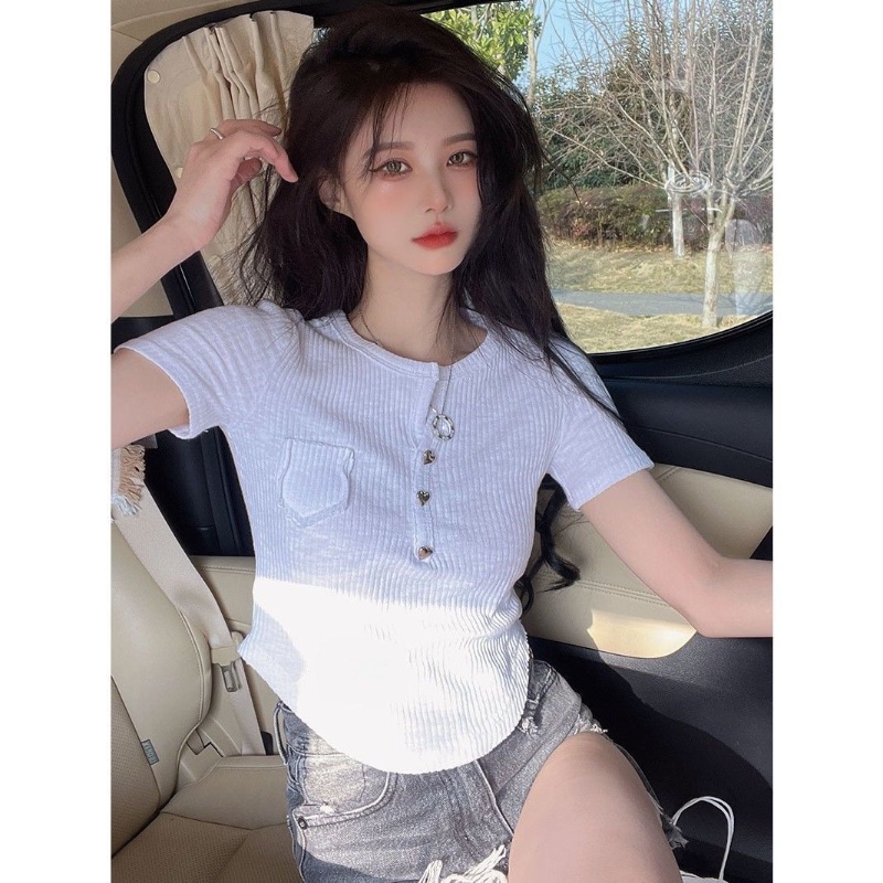 COZOK Áo Thun Tay Ngắn Cổ Chữ v Quyến Rũ Thời Trang Dễ Phối Đồ