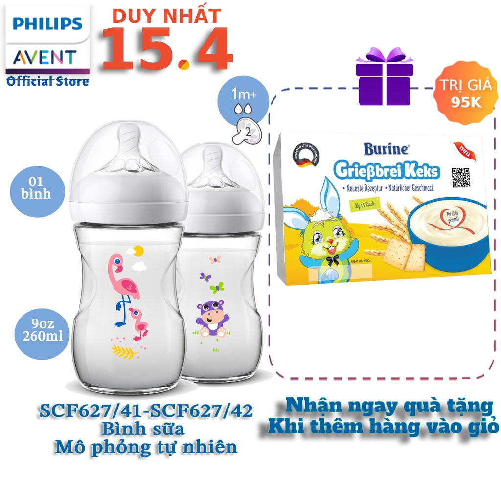 Bình sữa mô phỏng tự nhiên hiệu Philips Avent có họa tiết ( 260ml / 9oz ) cho trẻ từ 1 tháng tuổi