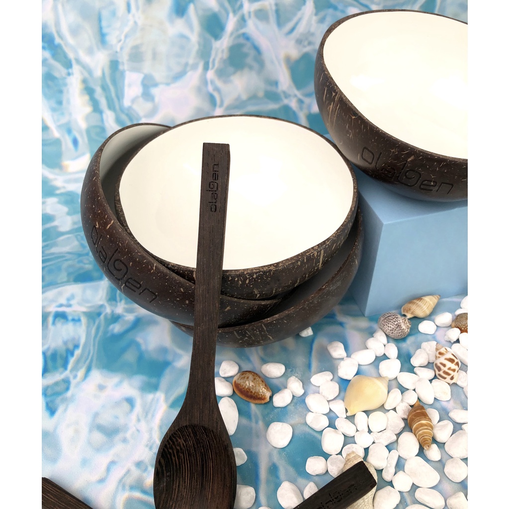 Olaben Nutrition combo Chén Gáo Dừa + Muỗng Gỗ Dừa Handcarved Coco