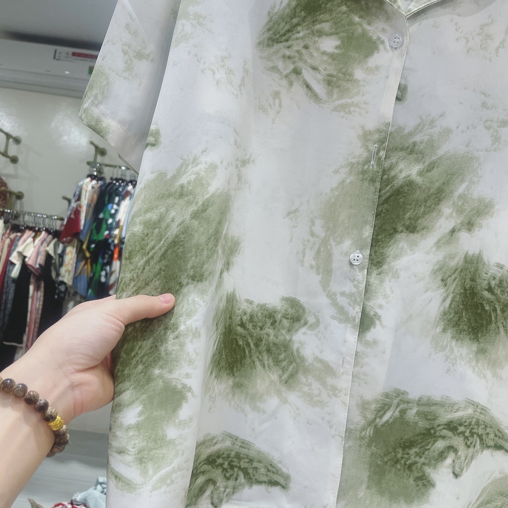 Sơ mi vân đá trắng - xanh green | 11 HIN
