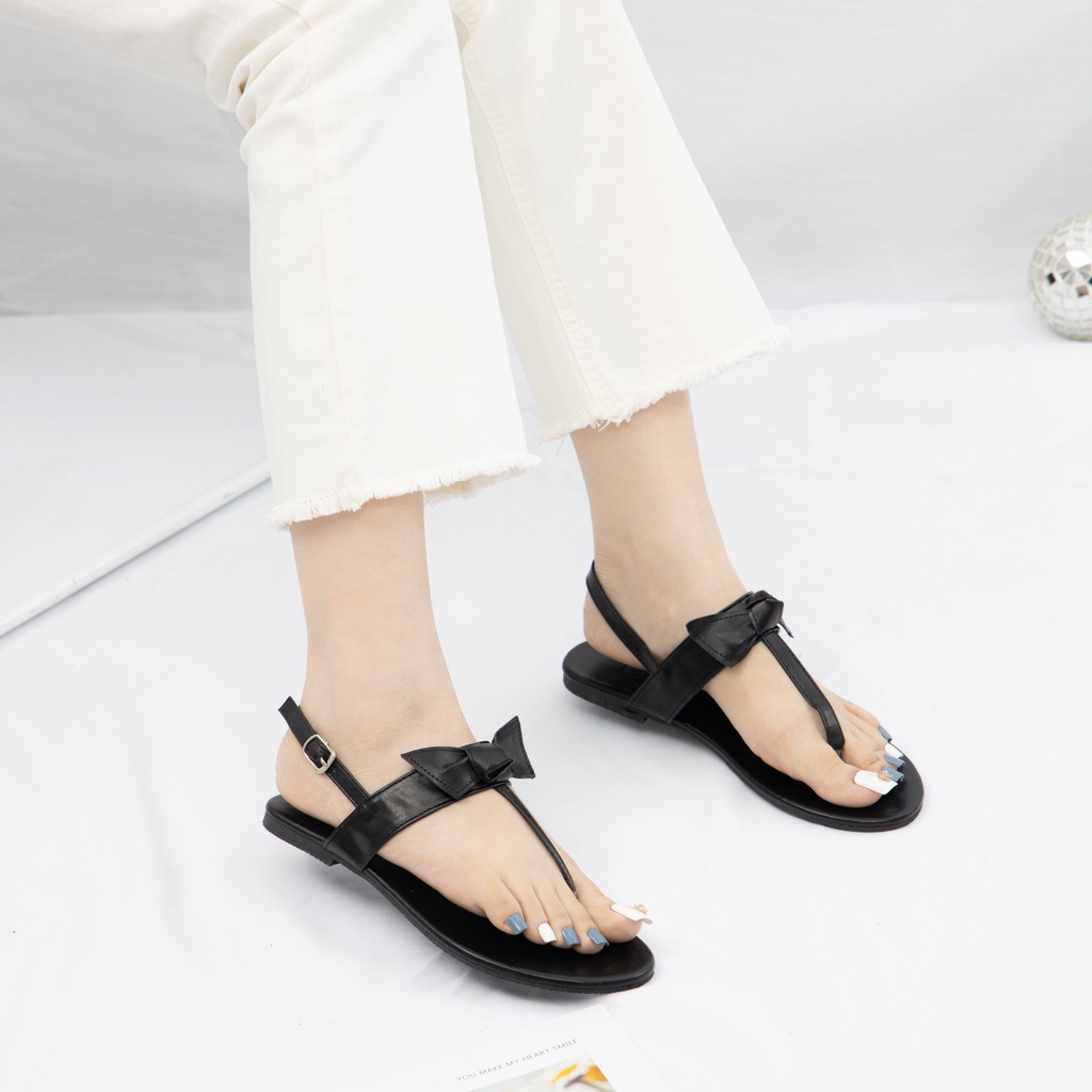 Giày MWC 2918 - Giày Sandal Quai Kẹp Phối Nơ Đế Bệt Siêu Hot