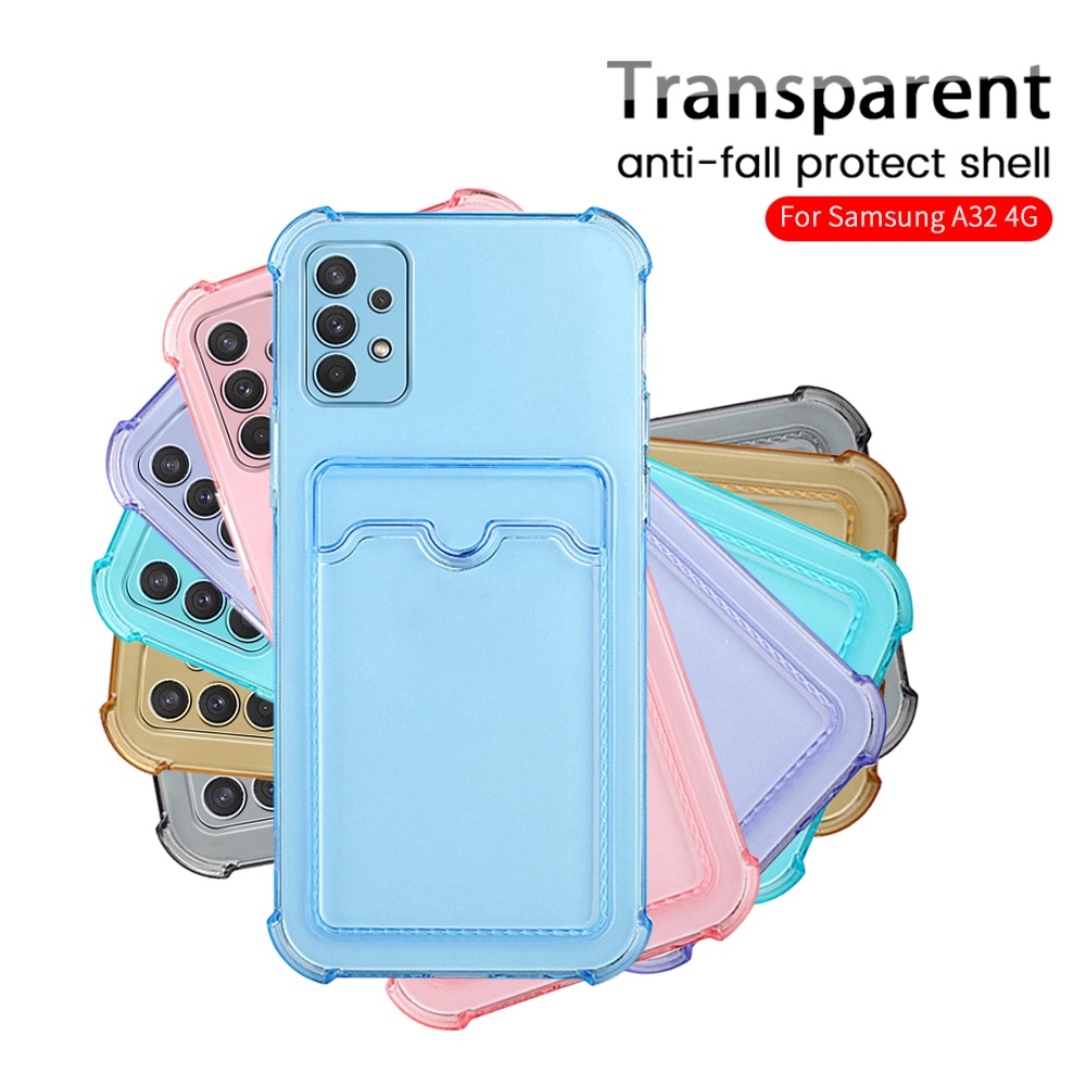 Ốp Điện Thoại TPU Trong Suốt Kèm Ngăn Đựng Thẻ Cho Samsung Galaxy A52S M12 A32 A52 A72 4G 5G A02 A12 M12 Note 20 Ultra s21 Plus