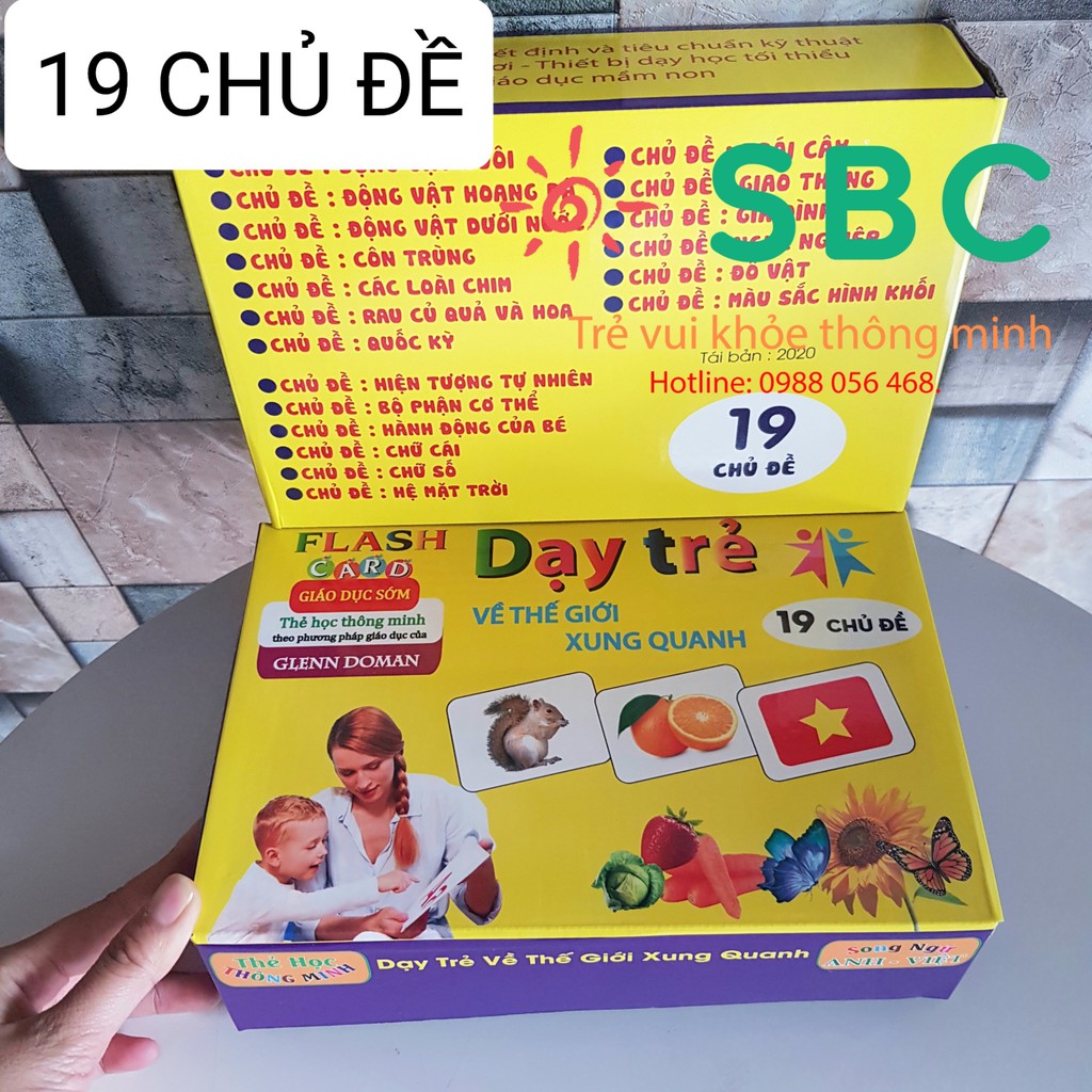 Thẻ học thông minh cỡ lớn 12x16 cm song ngữ Việt Anh TGXQ Glenn doman 15 và 19 chủ đề cho bé