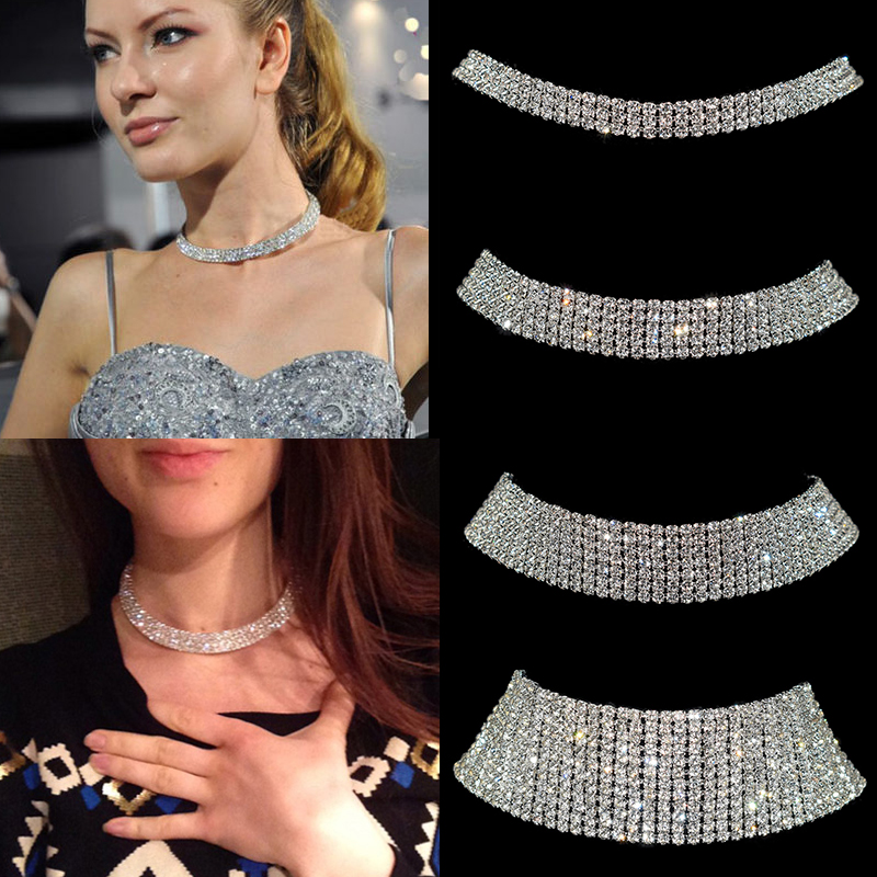 Vòng cổ choker màu bạc đính đá pha lê toàn diện thời trang cho nữ
