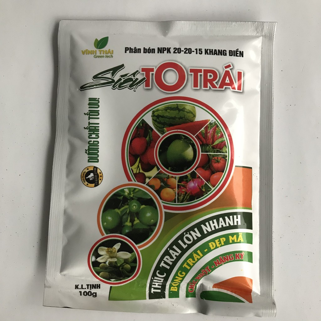 Phân Siêu To Trái , Quả npk 20-20-15 + TE Gói 100g quả lớn nhanh, chắc ruột, đậm hương, mẫu mã đẹp longf1