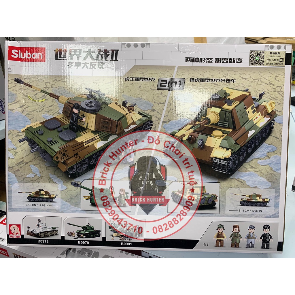 Army World War II Sluban m38 B0980 bộ lắp ráp 2 trong 1 : Xe Tank King Tiger của Đức Quốc Xã thế chiến 2