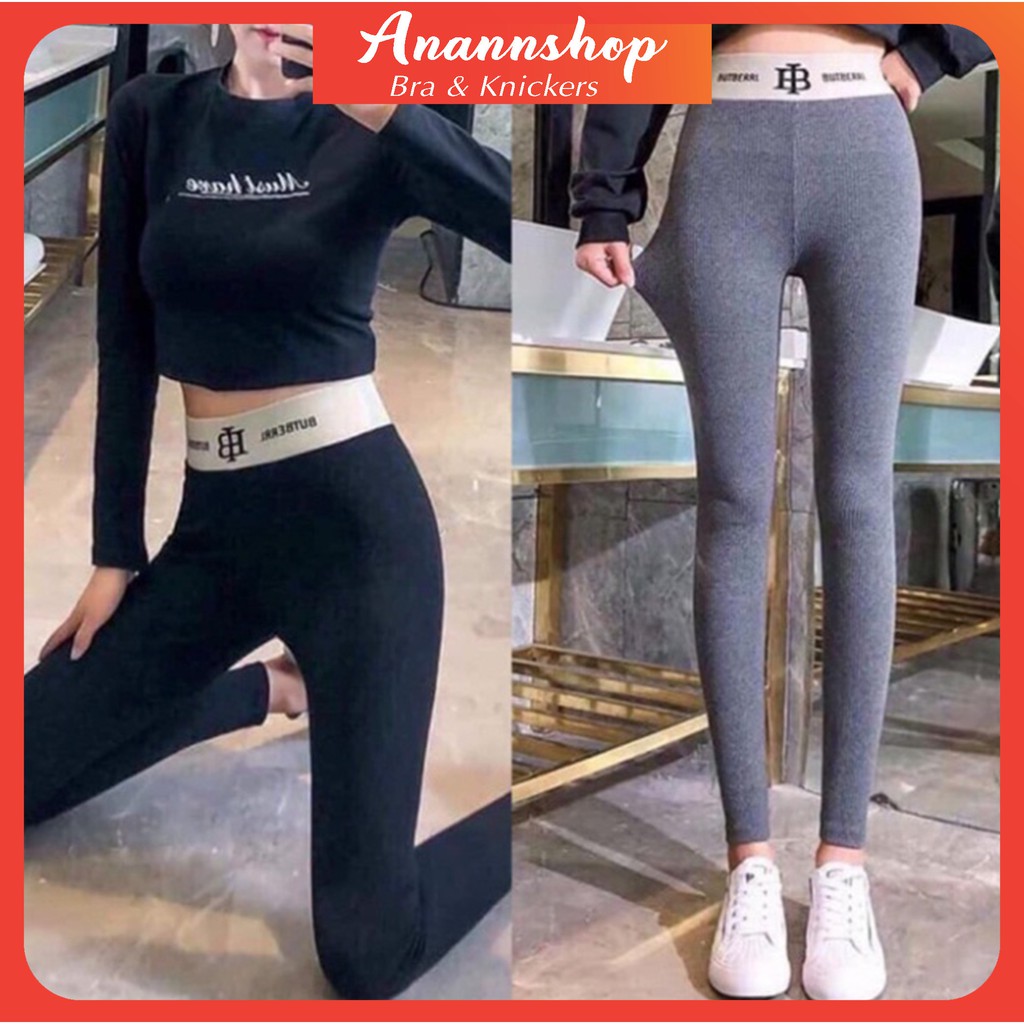 Quần Legging Gân Tăm Butberrl Lót Nỉ Cao Cấp Siêu Ấm, Quần Mặc Nhà Cạp Cao Lót Lông