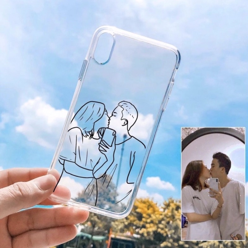 Ôp lưng điện thoại vẽ line đen trắng theo yêu cầu.