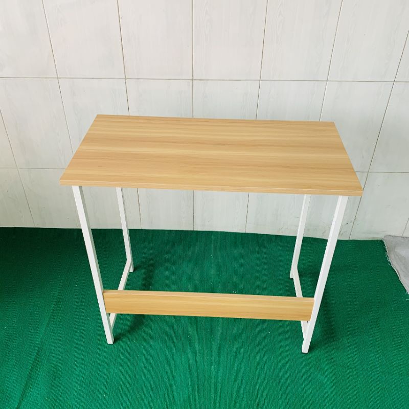 Bàn làm việc chữ U kiểu NHẬT BẢN hiện đại (R40*D80*C75CM) mặt gỗ MDF màu vàng vân gỗ sồi, chân sắt trắng tinh khôi