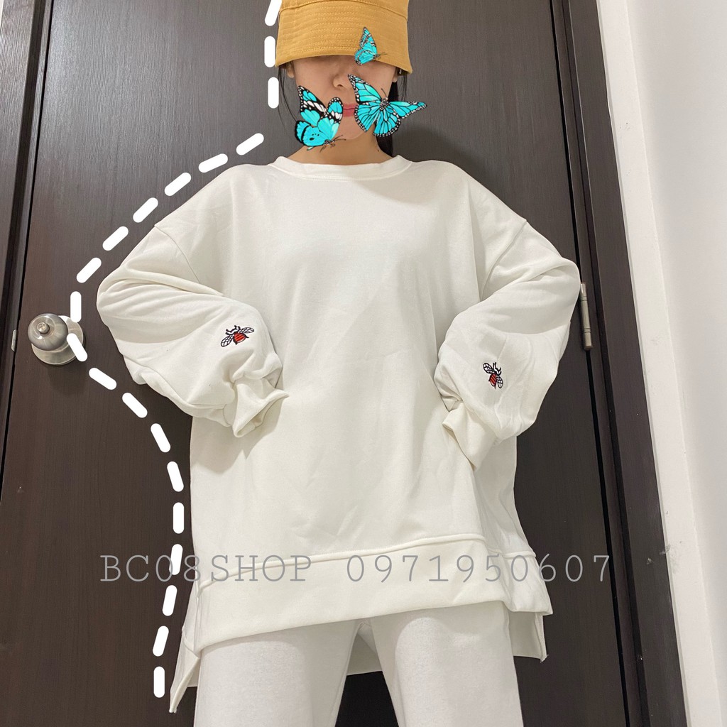 Áo Sweater Nữ Tay Phồng Lệch Tà Thiêu Ong 2 màu Đen Trắng form rộng BC160 | BigBuy360 - bigbuy360.vn