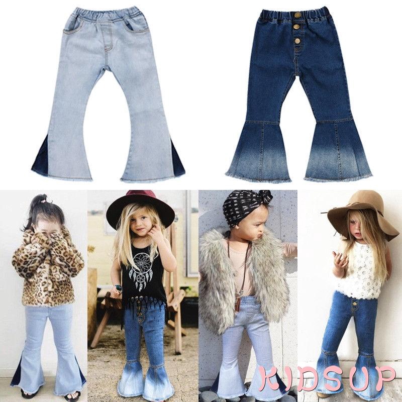 Thời Trang Quần Jeans Ống Rộng Cho Bé Gái 2-7 Tuổi