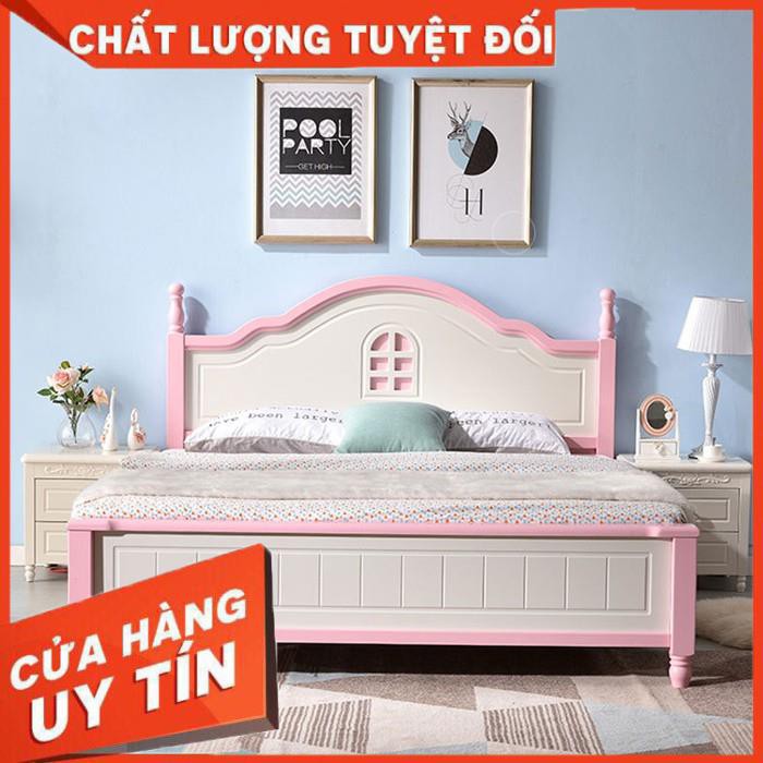 ( Nhập Khẩu) Giường ngủ trẻ em kiểu Hàn gỗ sồi 1m5x2m, giường ngủ cho bé GUT014