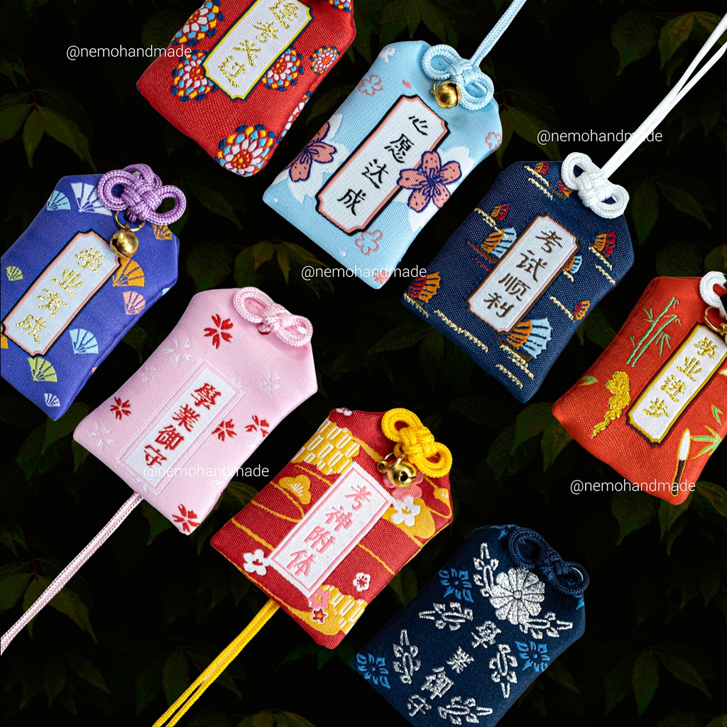 Túi Phước Omamori thêu chữ Học Tập Thi Cử, tặng kèm túi bảo vệ, hoa khô, giấy ước nguyện, đá may mắn - OMHTC