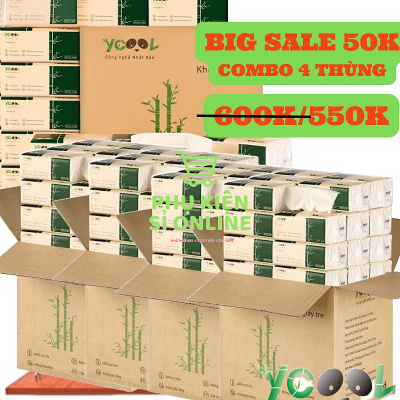 Combo 4 thùng khăn ăn Gấu Trúc YCOOL/ khăn giấy rút cao cấp dai, mềm, mịn , không hóa chất , an toàn sử dụng Store4girls