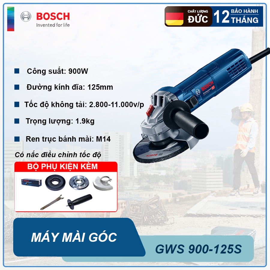 Máy mài góc Bosch GWS 900-125S có điều chỉnh tốc độ, Bảo hành điện tử 12 tháng