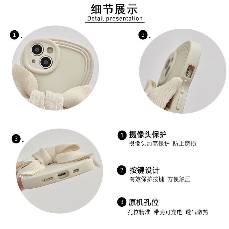 Ốp Điện Thoại Mềm Đính Nơ Ba Chiều Màu Trắng Cho iPhone11 12 13Promax 14 xr