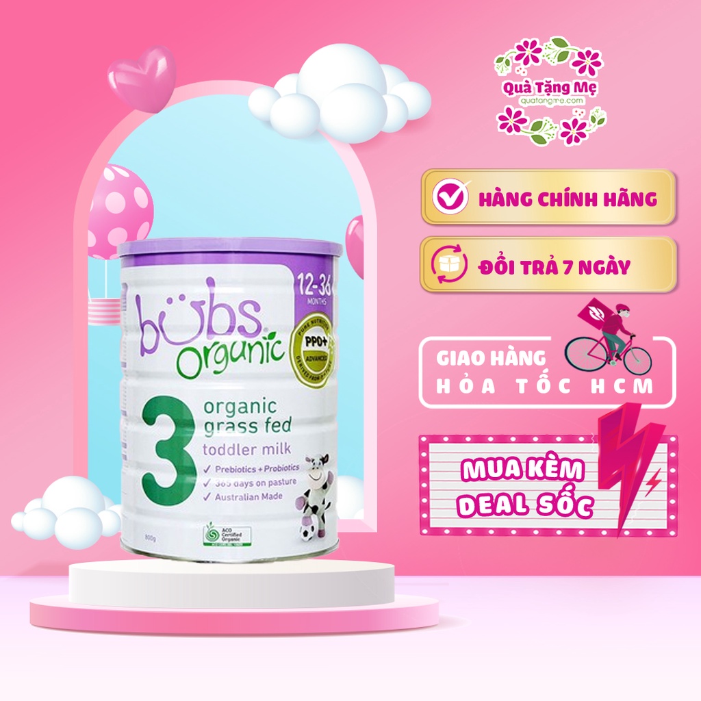 Sữa bò dạng bột hữu cơ Bubs Organic giúp phát triển trí não và sáng mắt của Úc hộp 800g - QT213