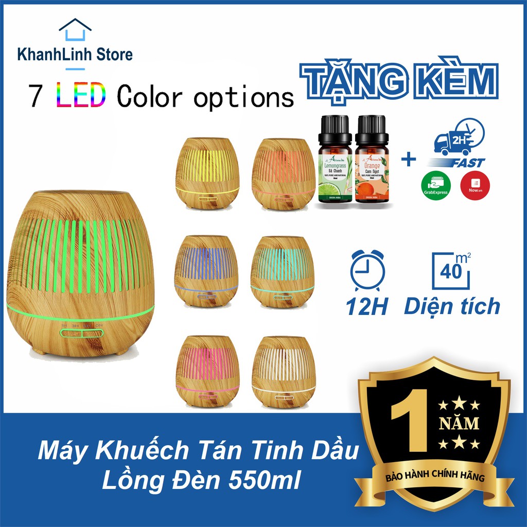 Máy Khuếch Tán Tinh Dầu Đèn Lồng Vân Gỗ | Có Remote Điều Khiển | Tặng Kèm 1 Lọ Tinh Dầu 10ml | Bảo Hành 6 Tháng
