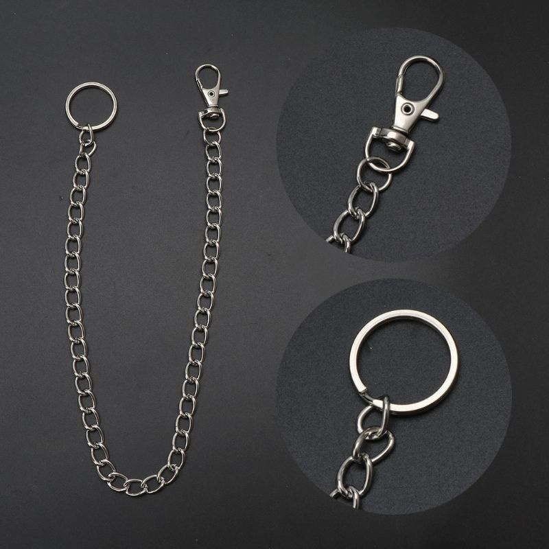 Chuỗi dây xích 16" giữ ví gắn thắt lưng quần jean với vòng gắn chìa khóa phong cách punk cho nam và nữ