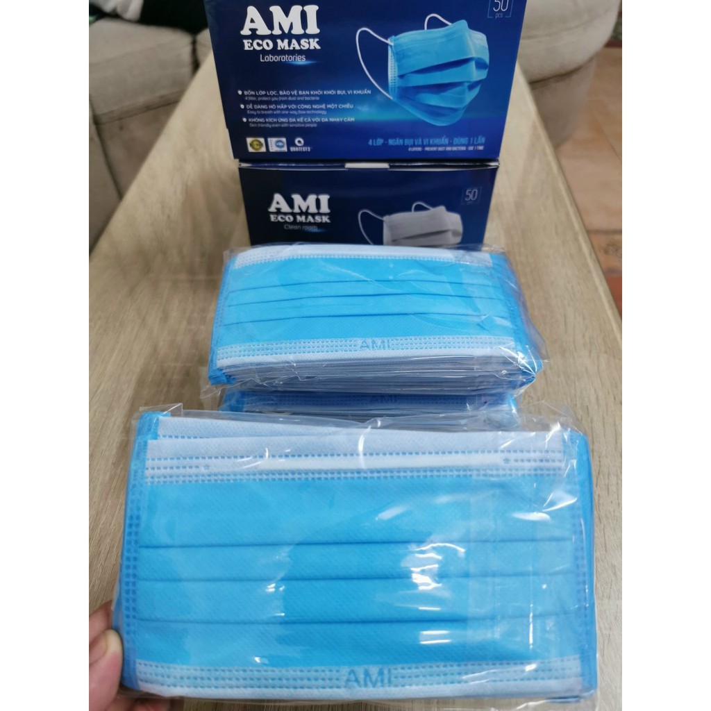 [CHÍNH HÃNG] Khẩu Trang Y Tế AMI MẦU XANH Hộp 50 chiếc - 4 lớp kháng khuẩn . Có Giấy Kiểm Định Của Bộ Y Tế .