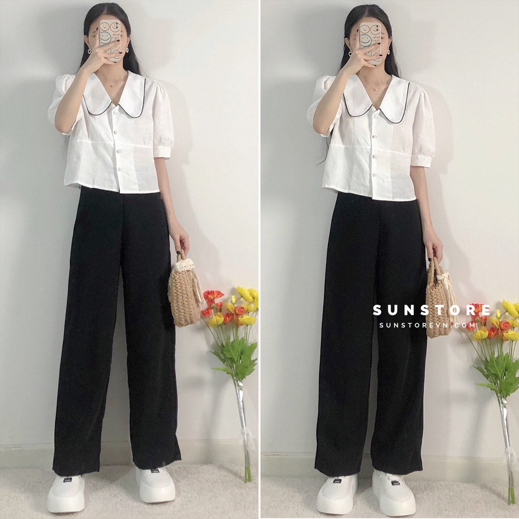 Quần ống rộng culottes suông dài chất dày cao cấp lưng cao 2 màu đen be hình thật