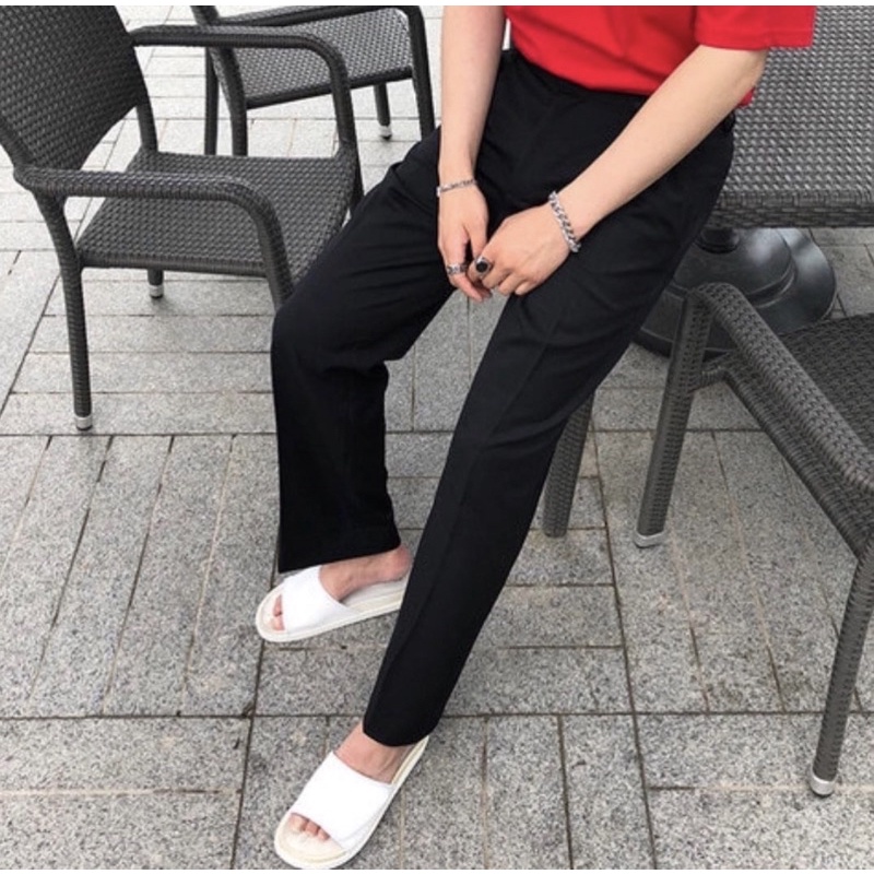 Quần tây đen ống suông dài hàn quốc, chất liệu kaki, ít nhăn, phù hợp mang hằng ngày