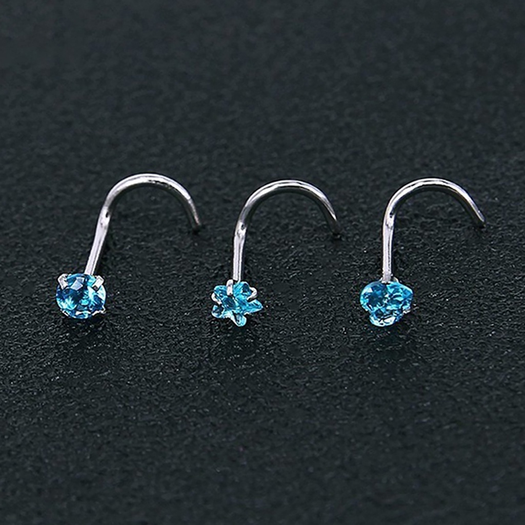 Set 3 Khuyên Mũi Thép Không Gỉ Đính Đá Nhân Tạo Thời Trang
