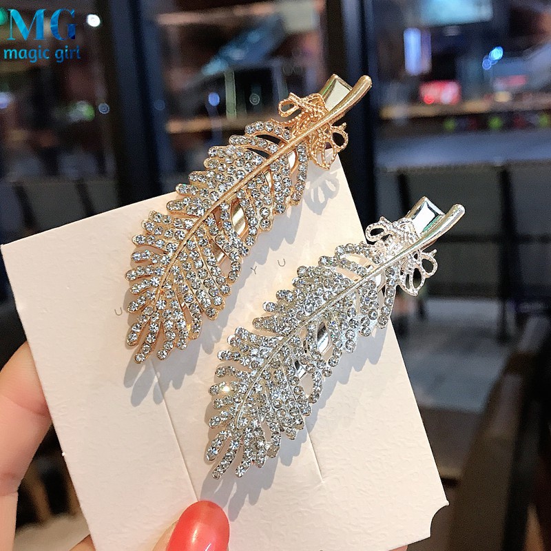 Kẹp Tóc Hình Lông Vũ Đính Kim Cương Giả Phong Cách Hàn Quốc