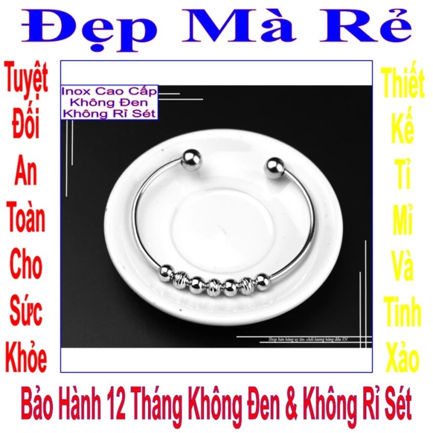 Vòng tay nữ hở kiểu bi và bi cách điệu màu trắng VTLT00064T020049