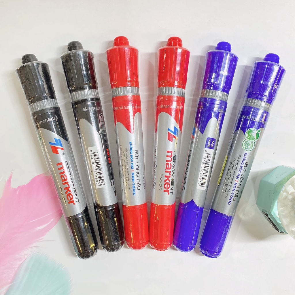 Bút đánh dấu 2 đầu Thiên Long PM-09, Bút lông dầu dùng đánh dấu và viết trên các chất liệu: Gỗ, da, thủy tinh, nhựa...