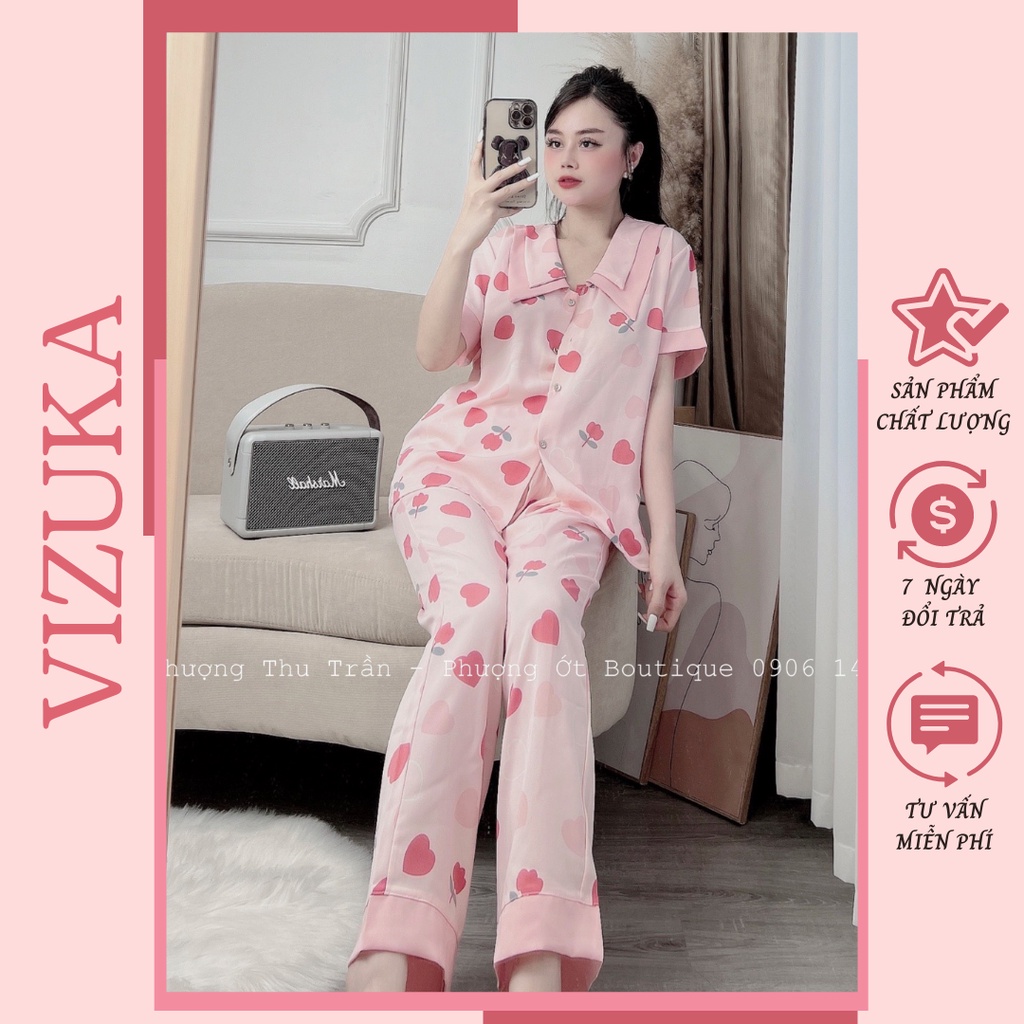 Đồ bộ nữ pijama lụa mango cao cấp tay ngắn quần dài VIZUKA