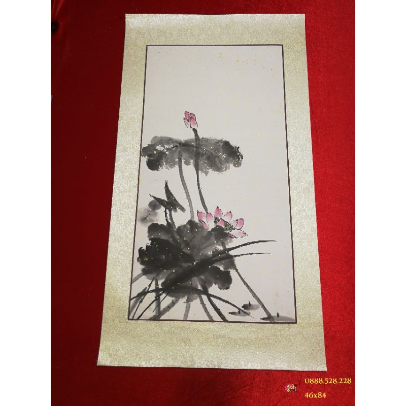 Tranh thủy mặc hoa sen 46x84cm