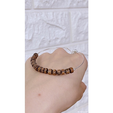 Vòng tay bạc dây rút lồng đá phong thuỷ