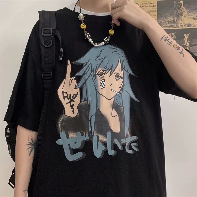 Áo Thun Tay lỡ Có In Hình Anime FVCK Thời Trang Phong Cách ulzzang Cho Nam / Nữ full size 40-80kg