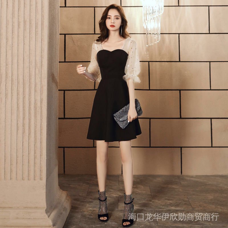 Đầm Dự Tiệc Dáng Ngắn Màu Đen Thiết Kế Trang Nhã Cho Nữ