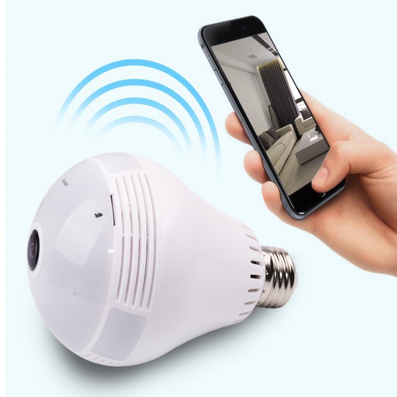 Camera IP Đèn WiFi 960P HD Toàn Cảnh 3D VR Fisheye Camera Quan Sát Ban Đêm 360 Độ Tuyệt Đối