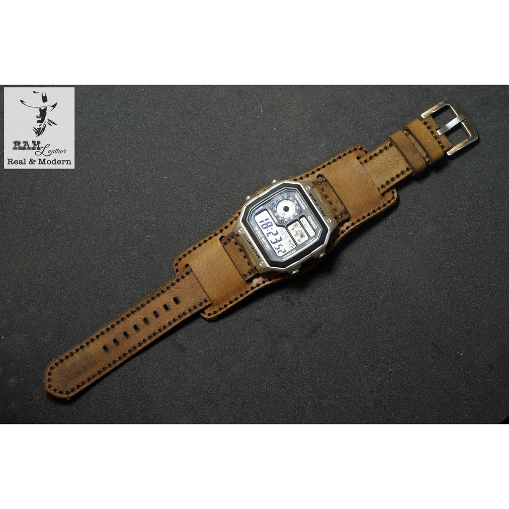 Dây Casio AE 1200 da bò đen RAM Leather B2 1952 - tặng khóa chốt và cây thay dây