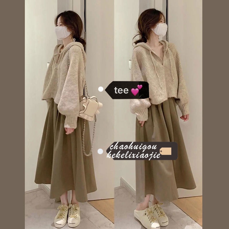 Set Áo Sweater Phối Chân Váy Phong Cách Hồng Kông Thời Trang Thu Đông 2022 Mới