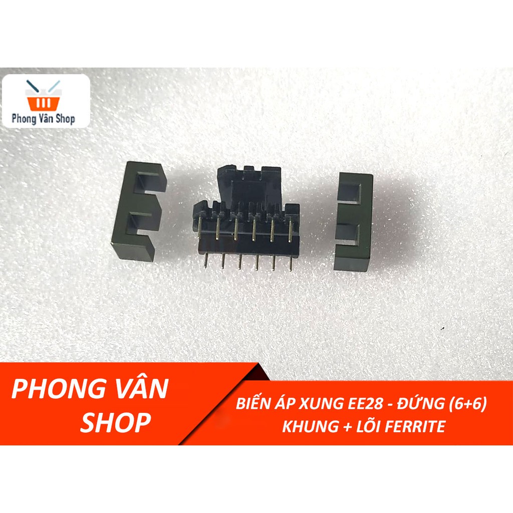 Khung biến áp xung EE28 - đứng - 6+6 chân - khung+lõi ferrite