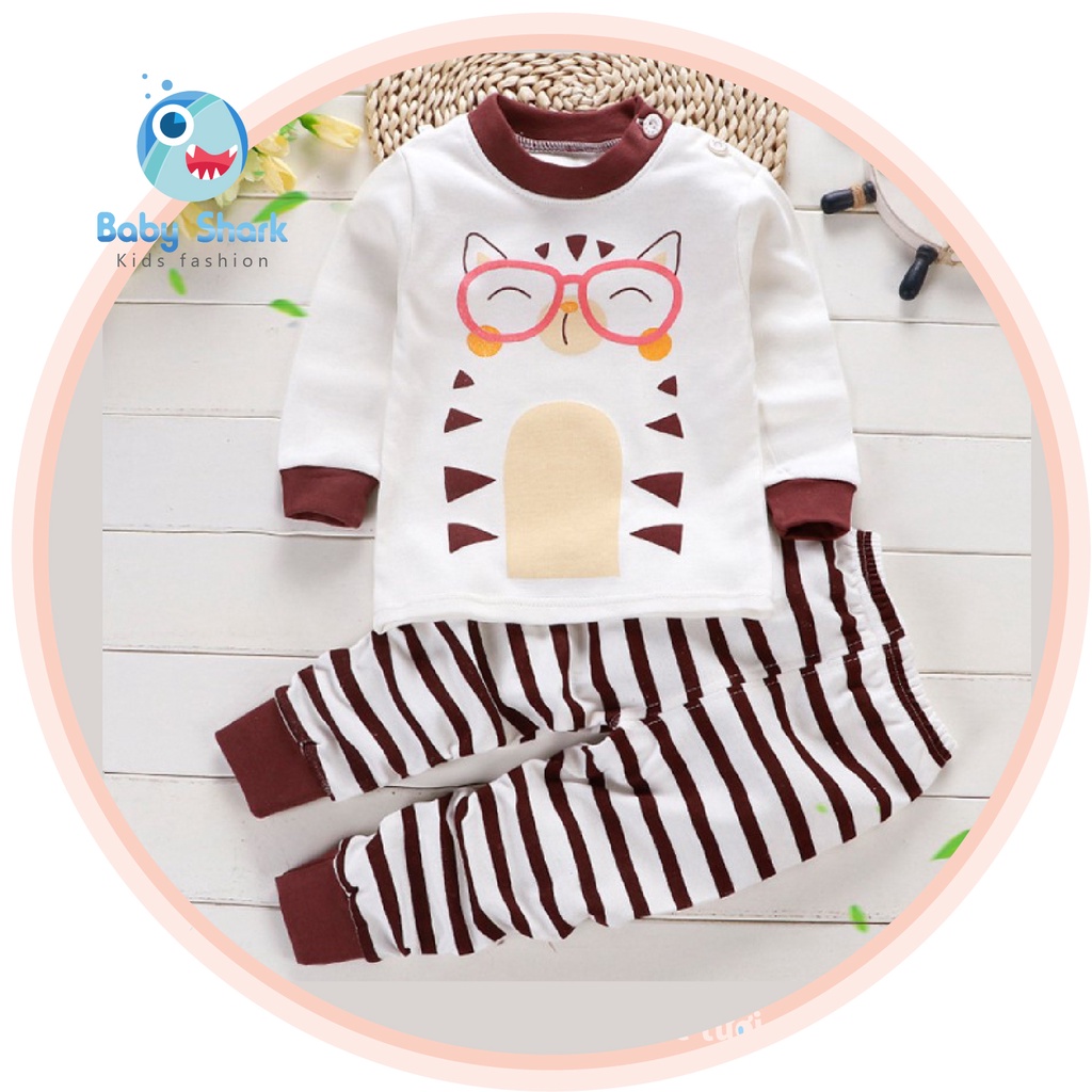Bộ Dài Tay Cho Bé, Bộ quần áo dài tay bé trai bé gái 5 đến18 kg Quần áo trẻ em set mặc nhà in hình thú cute BABY SHARK