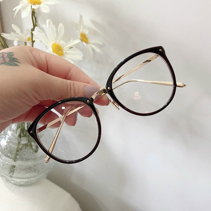 Mắt kính giả cận mắt mèo gọng kim loại thời trang nam nữ AH1582